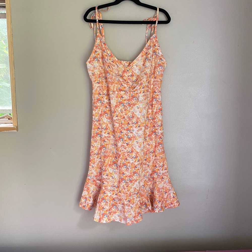 Anthropologie Cloth & Stone Floral Linen Tie Strap Smocked Mini Dress Small NWT